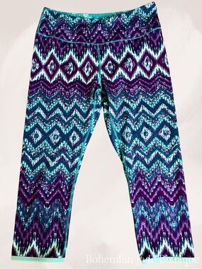 Kyodan Reversible Capri Leggings Purple Teal Yoga Athletic Women’s Small
